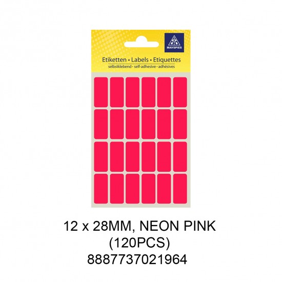 MAYSPIES MS-12X28MM COLOUR LABEL / 5 SHEETS/PKT / 120PCS / 12X28MM NEON PINK